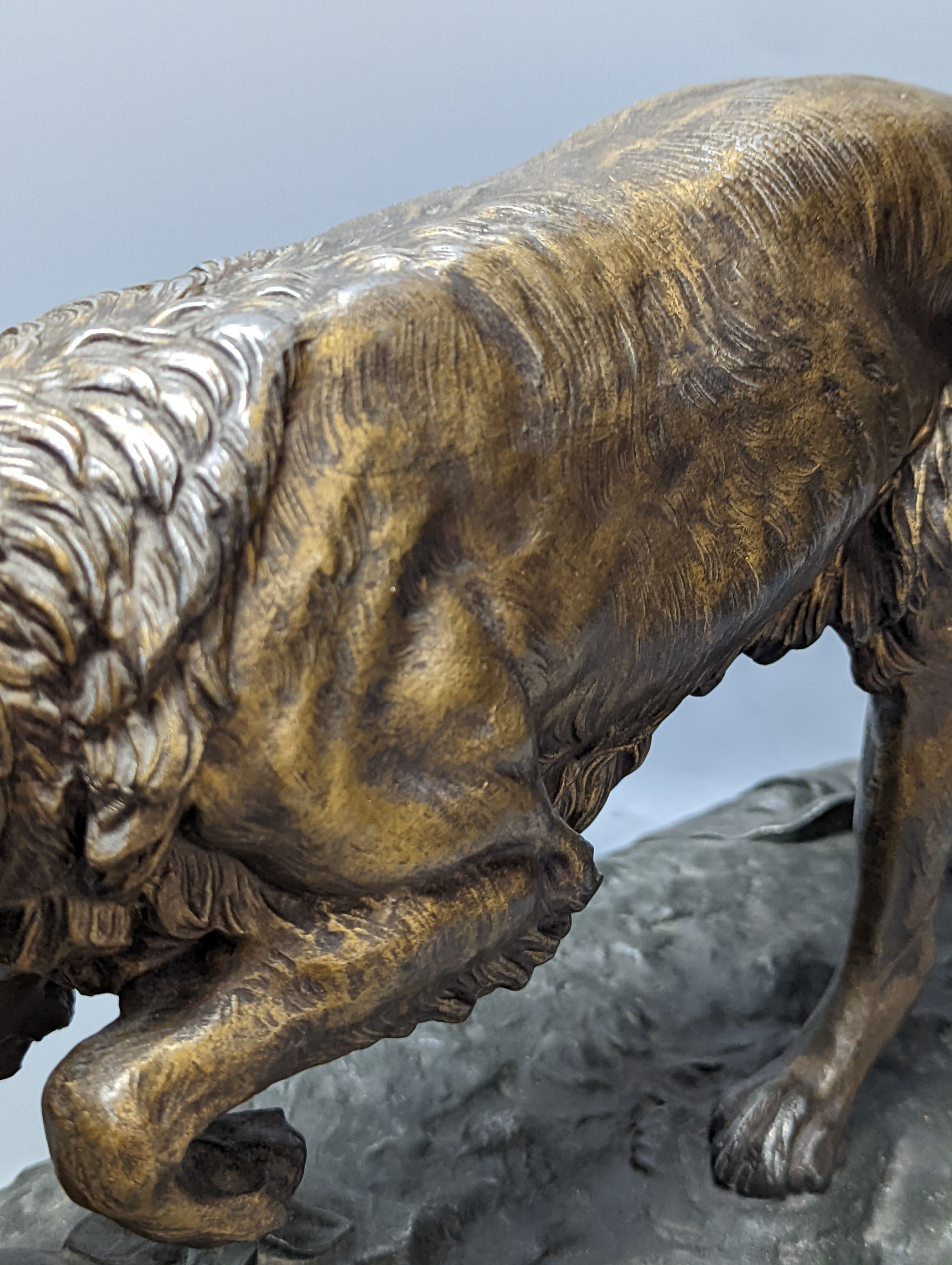 After C. Masso, a patinated spelter figure of a hound 57cm